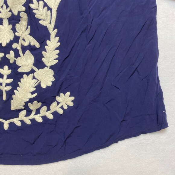 Solitaire Boho Embroidered Floral Blouse Top Women's 2X Blue 3/4 Cold Shoulder - Picture 3 of 11